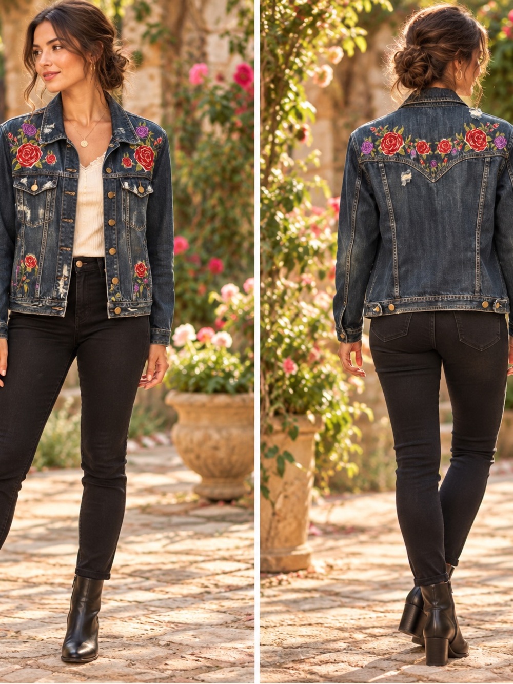 BlankNYC Embroidered Floral Dark Denim Jacket - Women
